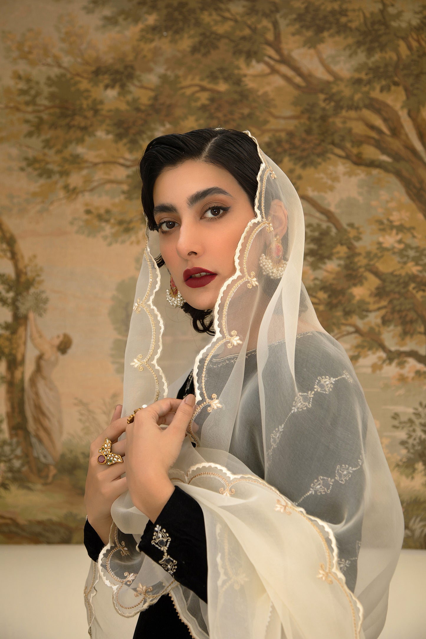 black , velvet, formal , wedding outfit, embroidered. Gazelle by Roma Abbas