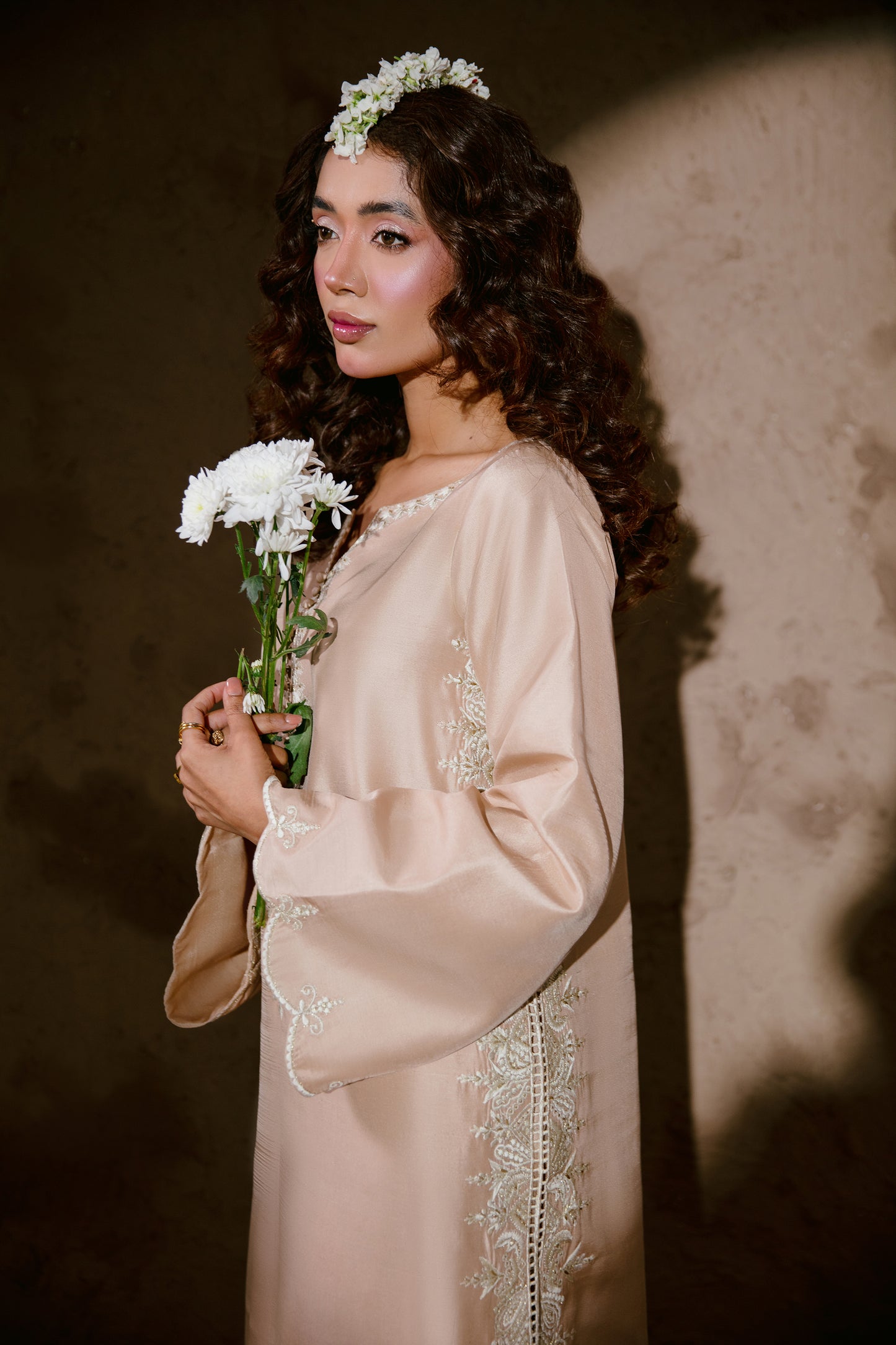 Chaaye Pink embroidered formal dress front view
