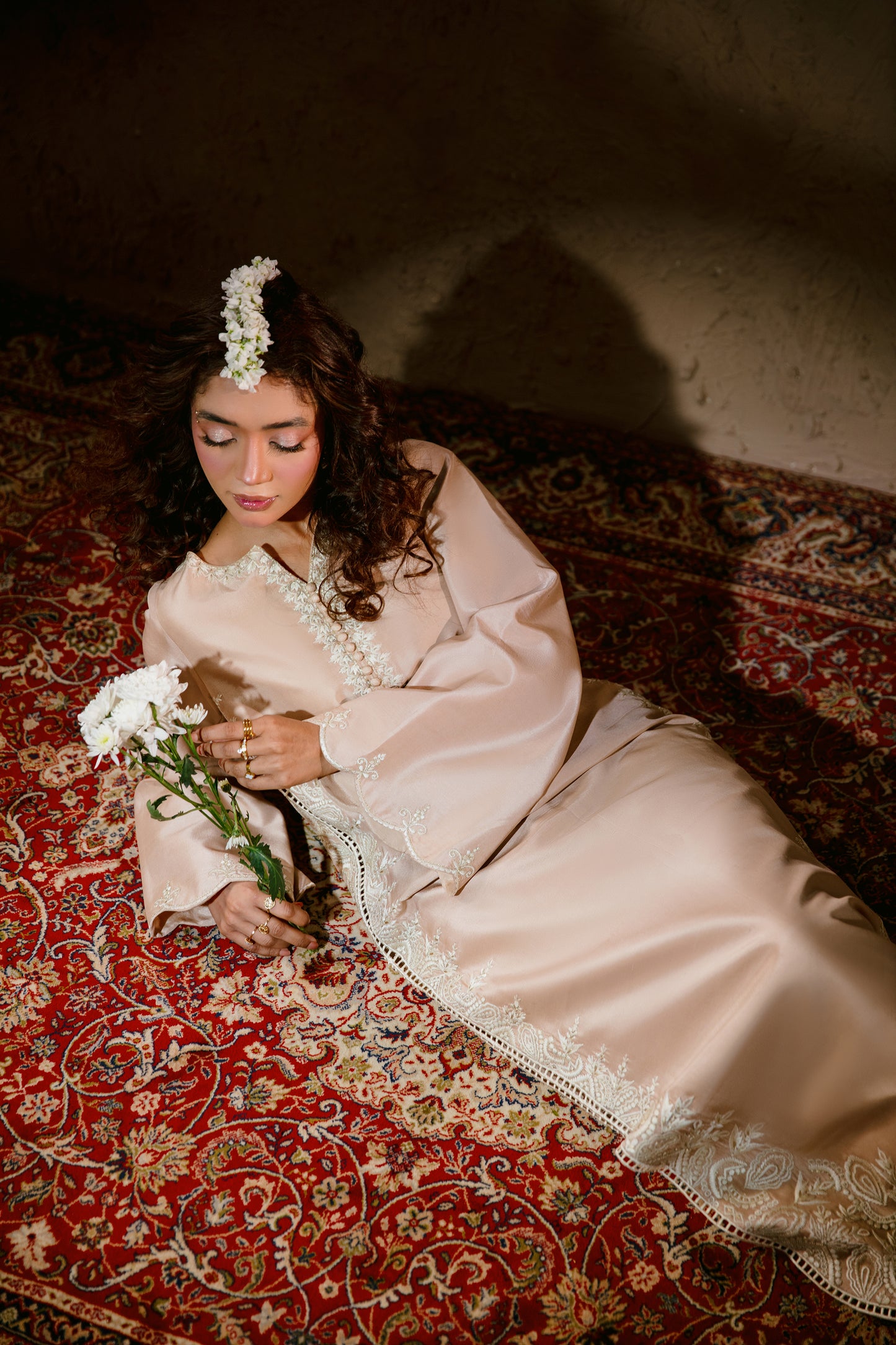 Chaaye Pink embroidered formal dress front view
