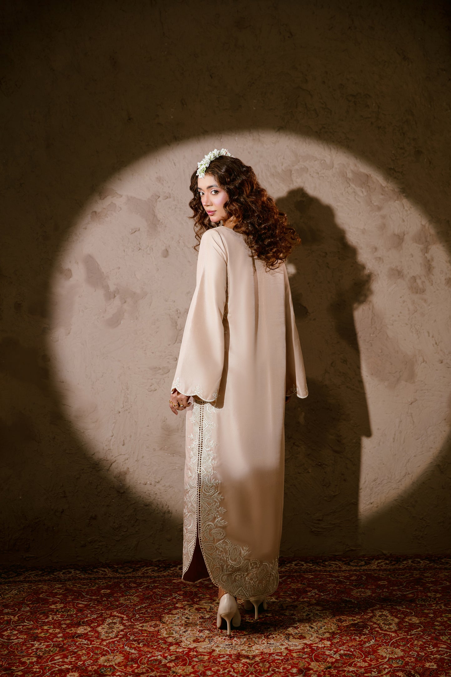 Chaaye Pink embroidered formal dress front view
