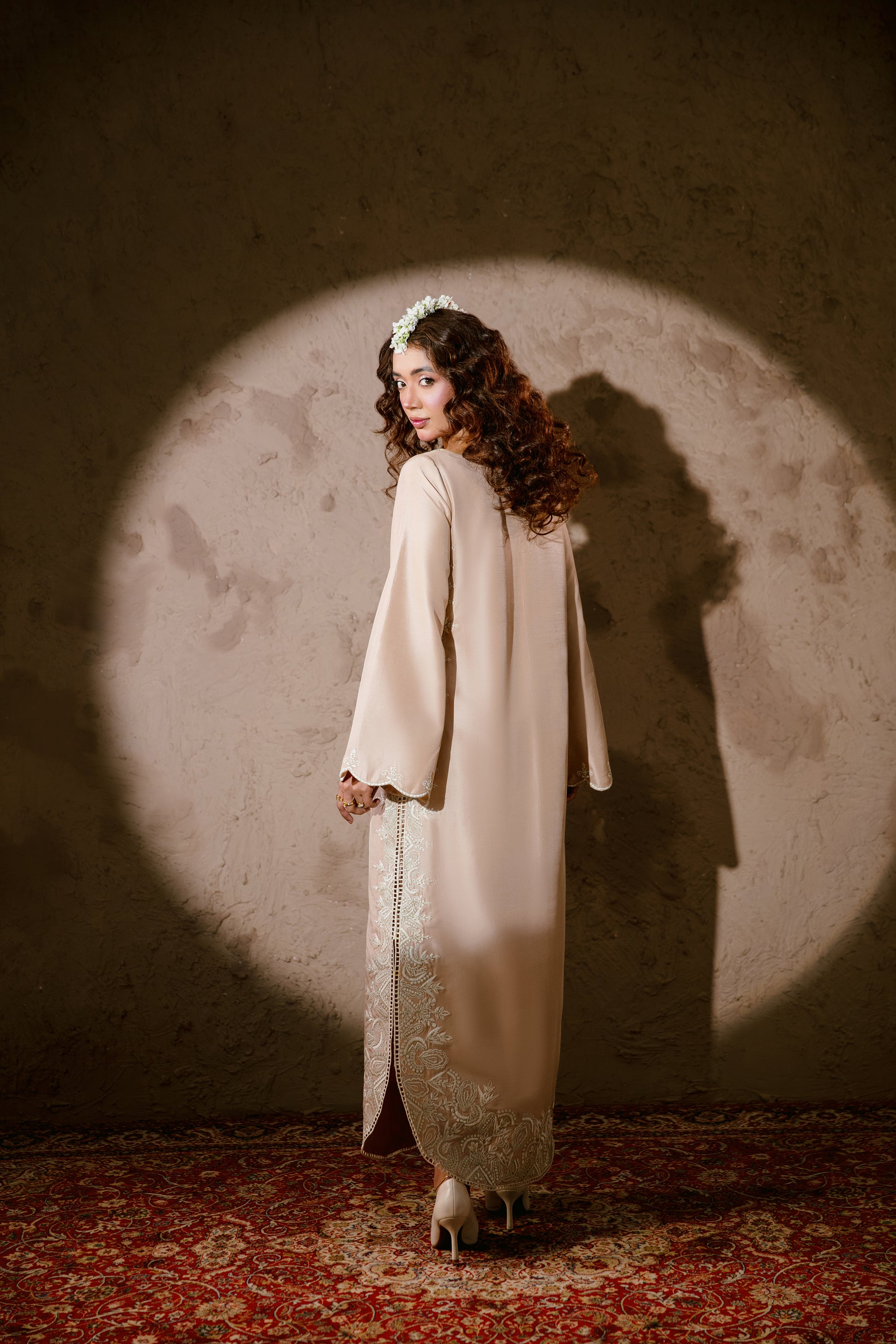 Chaaye Pink embroidered formal dress front view
