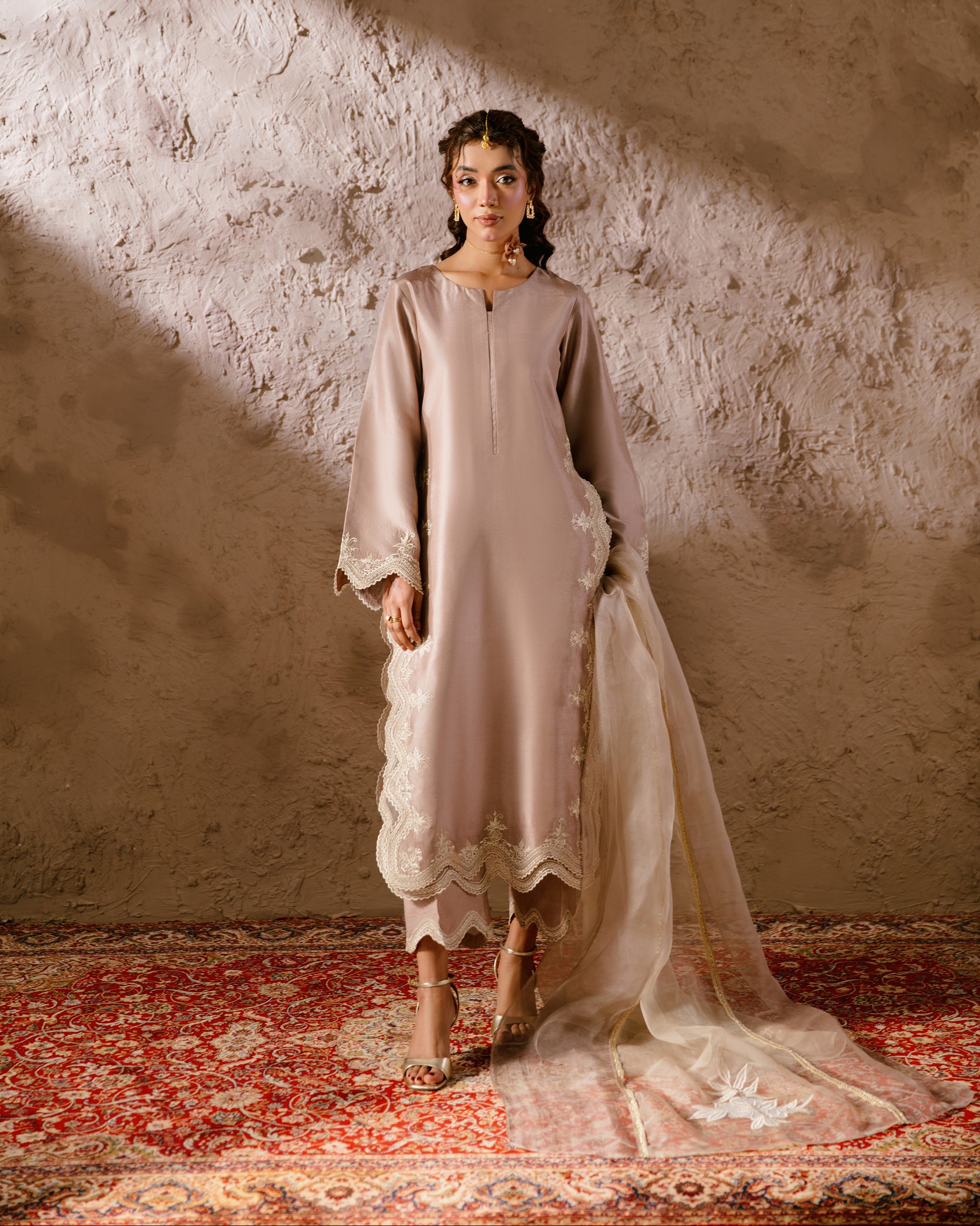 Tea Pink Tussel Silk 3 Piece Eid Dress | Gazelle – Gazelle by Roma Abbas
