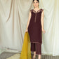 Dark Orchid Chocolate brown organza raw silk mustrud  4 piece Stitched 