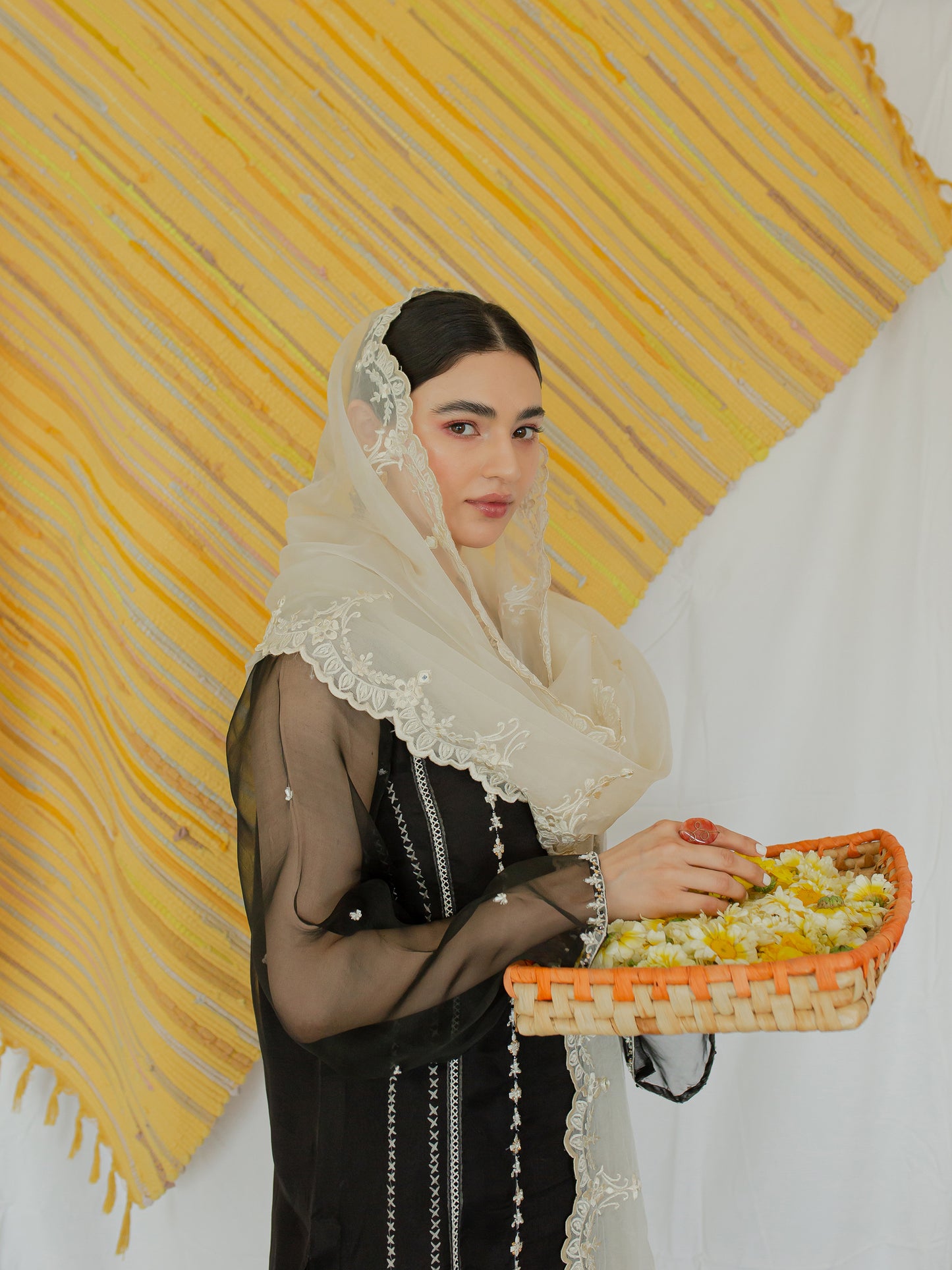 Black Majesty organza raw silk embroidered  4 piece stitched white dupatta   (2)