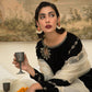 black , velvet, formal , wedding outfit, embroidered. Gazelle by Roma Abbas 