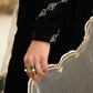 black , velvet, formal , wedding outfit, embroidered. Gazelle by Roma Abbas 